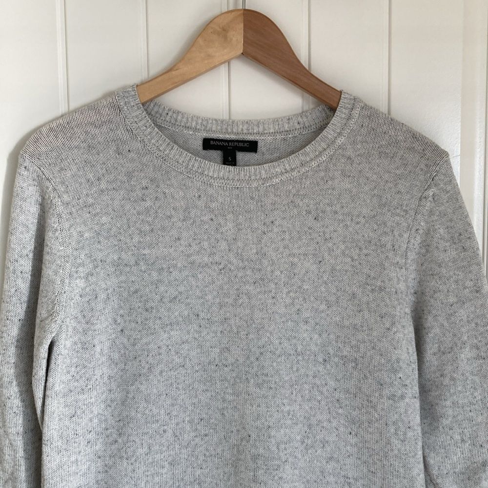 Banana Republic Pullover Sweater Womens Size Small Gray White 3/4 Sleeve - Picture 2 of 8